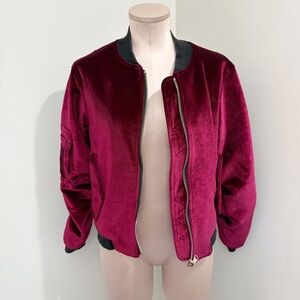 ASO Hailey Bieber Sandro Paris Ventura Velvet Bomber Jacket Size Small Cranberry